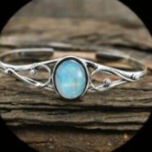 Moonstone Open Cuff - Adjustable Vintage Bohemian Style Cuff Bracelet